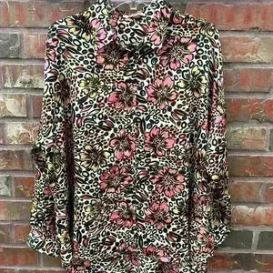 Glamorous Floral Hi/Low Blouse Button-Up Pink Black White Yellow Women 10